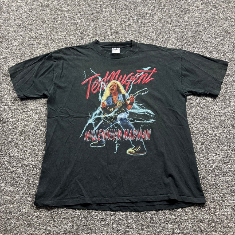 Vintage 2000 Ted Nugent Millennium Madman Rock Tour Graphic Black T-Shirt XL